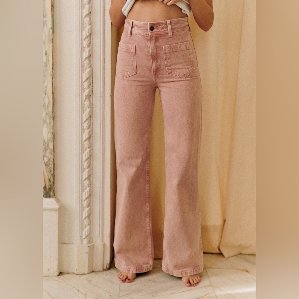 Sezane High-Rise Wide-Leg Jeans in Rose Pink